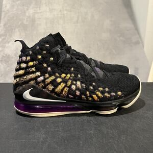 Nike LeBron 17 Shoes Mens Size 13 Black Purple Lakers Knitposite BQ3177-004
